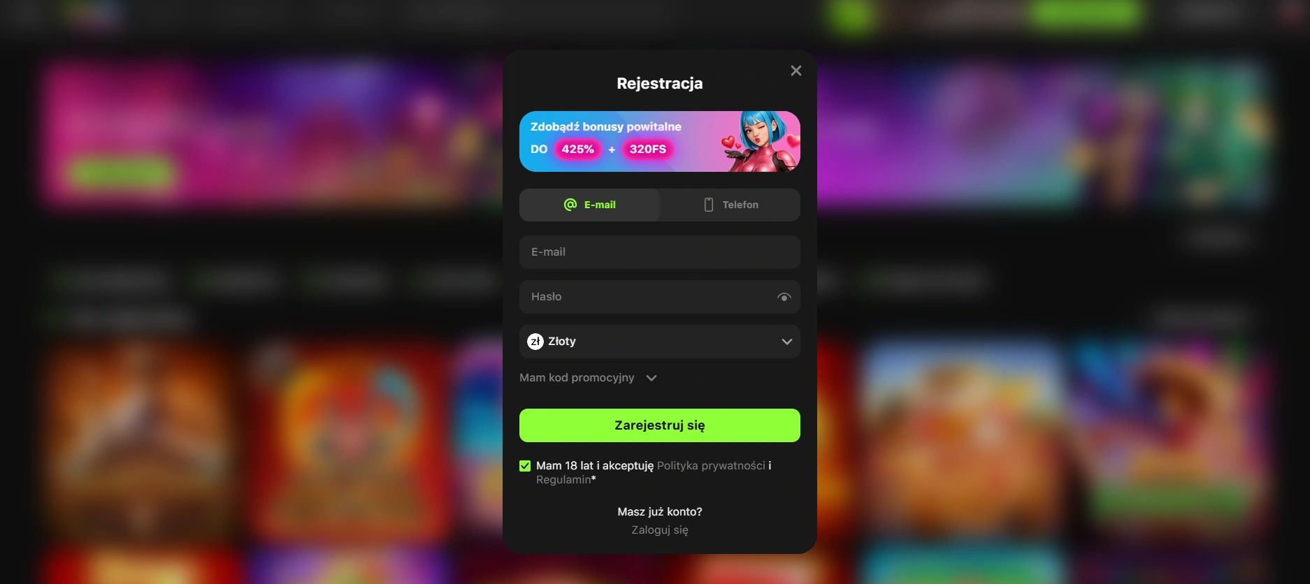 gamespot casino rejestracja krok 1
