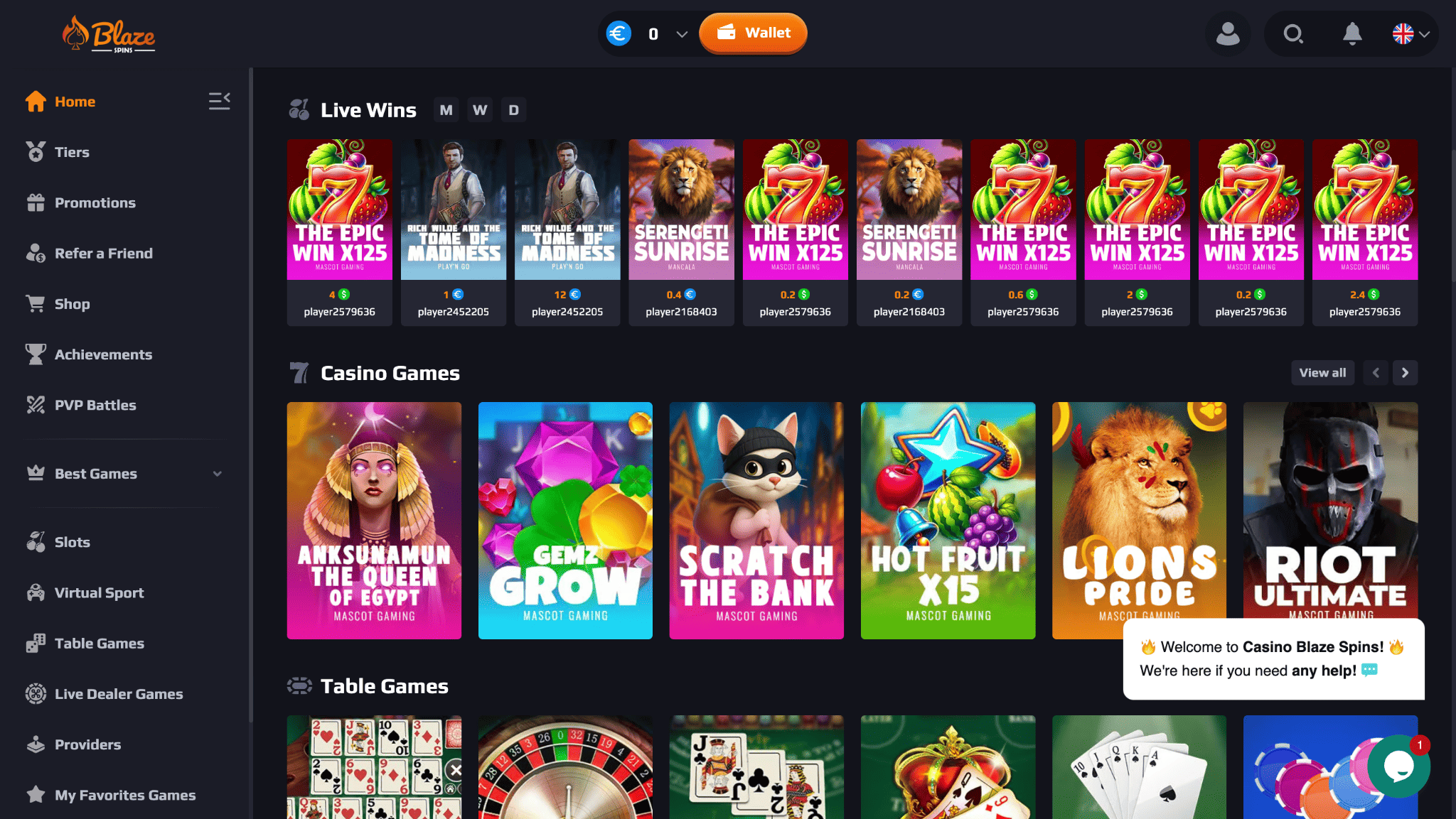blaze spins lobby