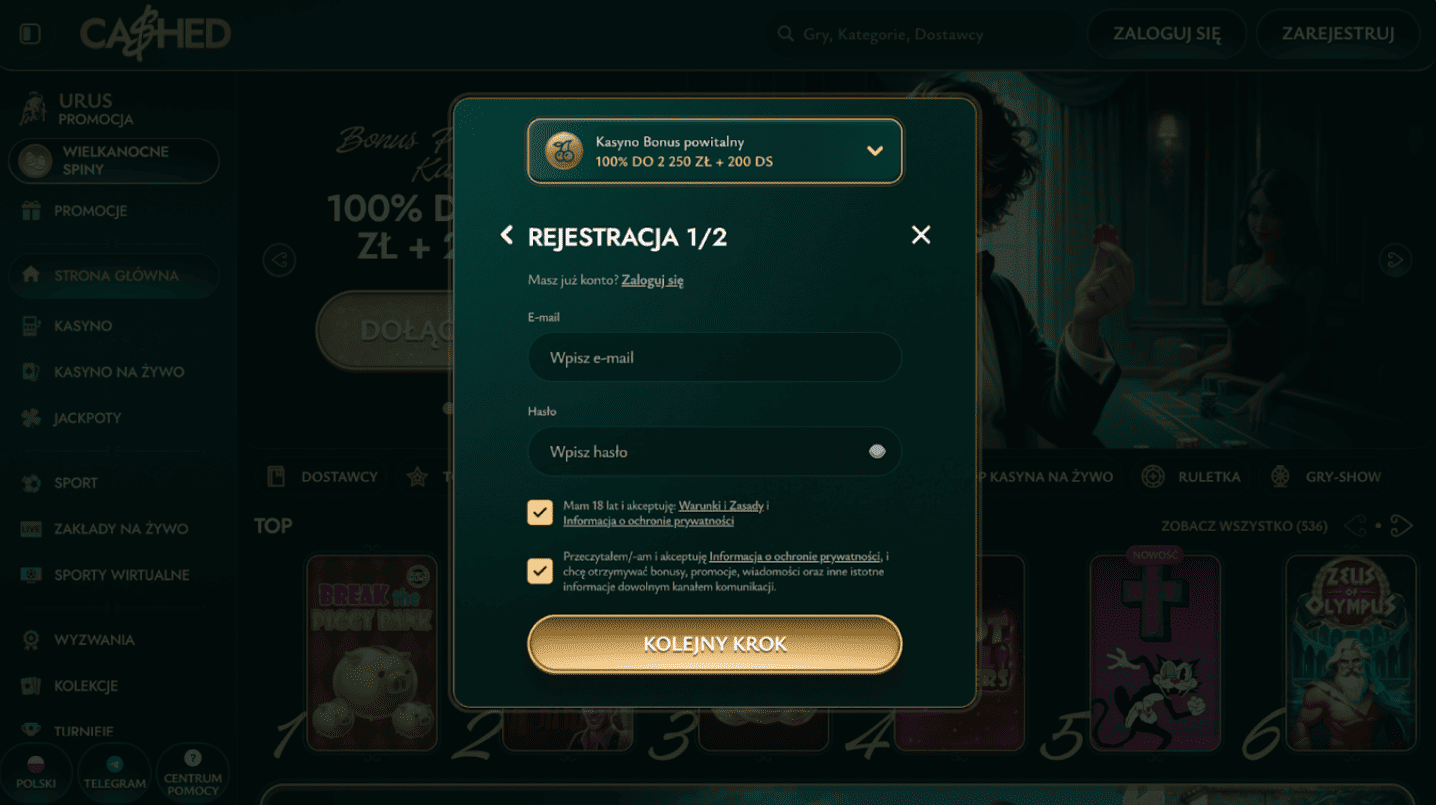 cashed casino rejestracja krok 3
