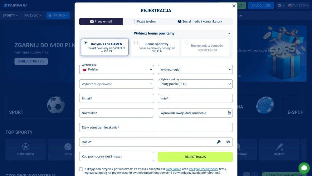 fairpari casino rejestracja