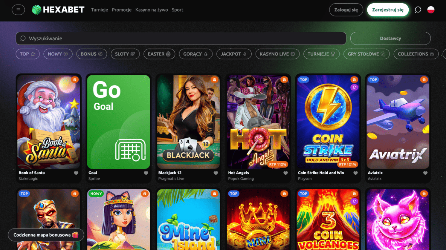 hexabet casino biblioteka gier