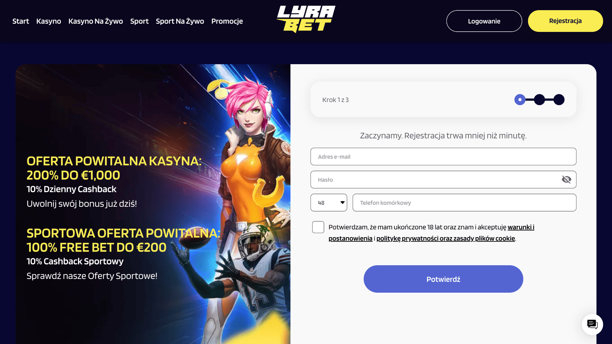 lyrabet rejestracja 1