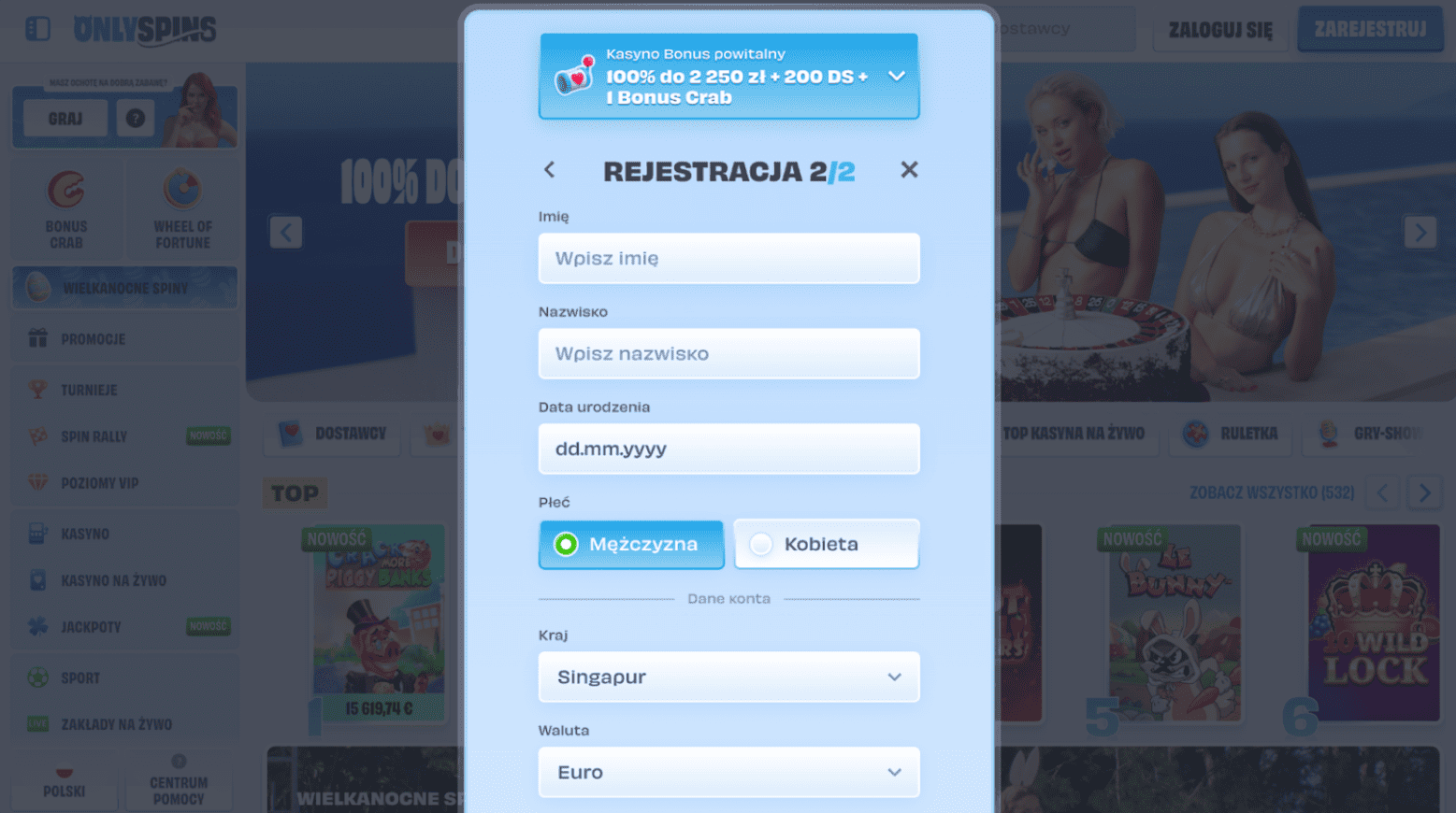 onlyspins casino rejestracja krok 4