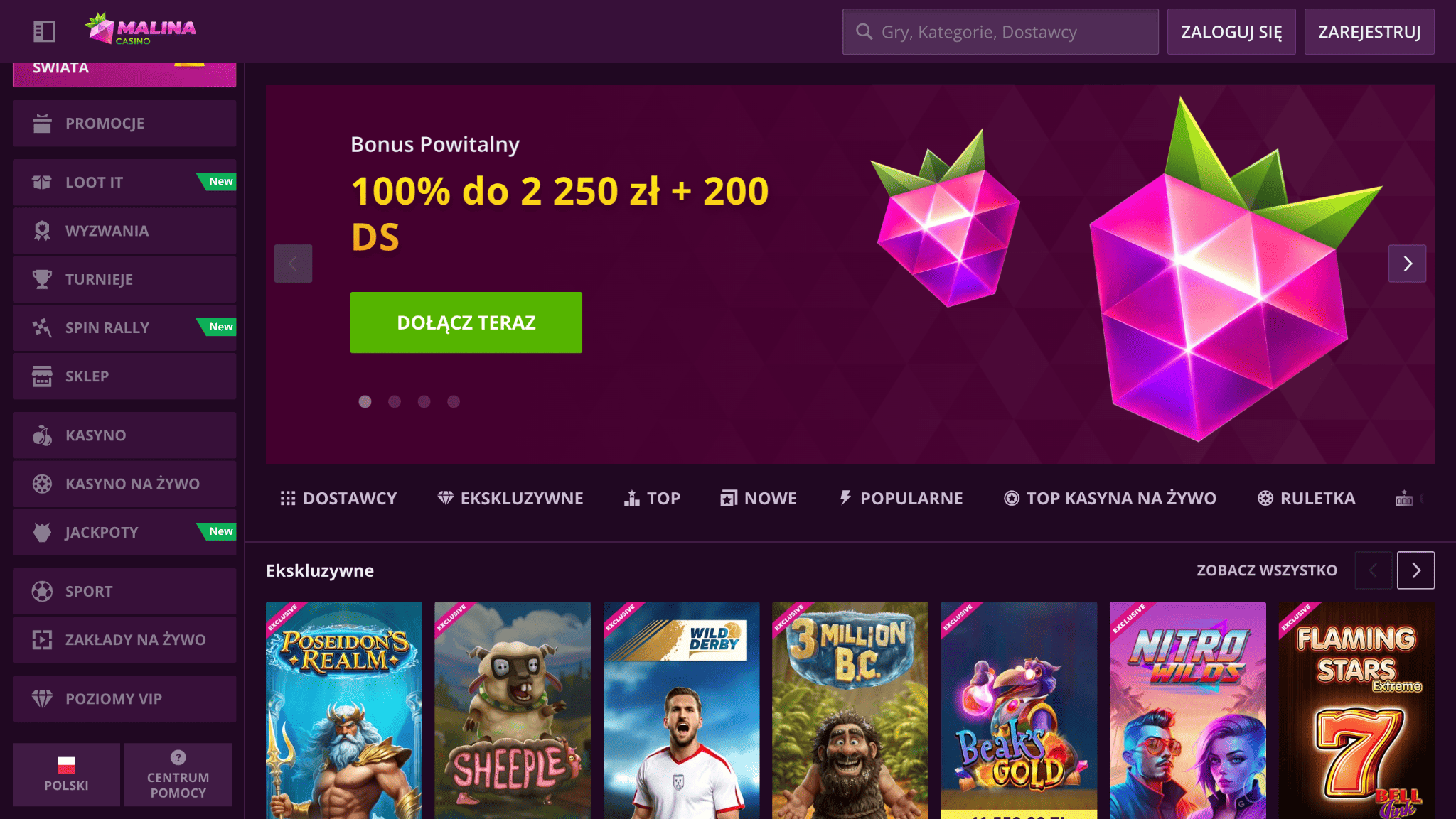 rejestracja w malina casino 1