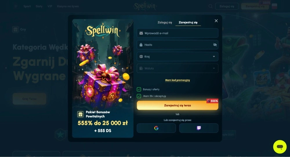 spellwin casino rejestracja krok 1