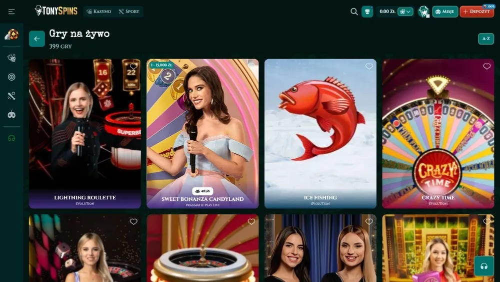 tonyspins casino sekcja live gier