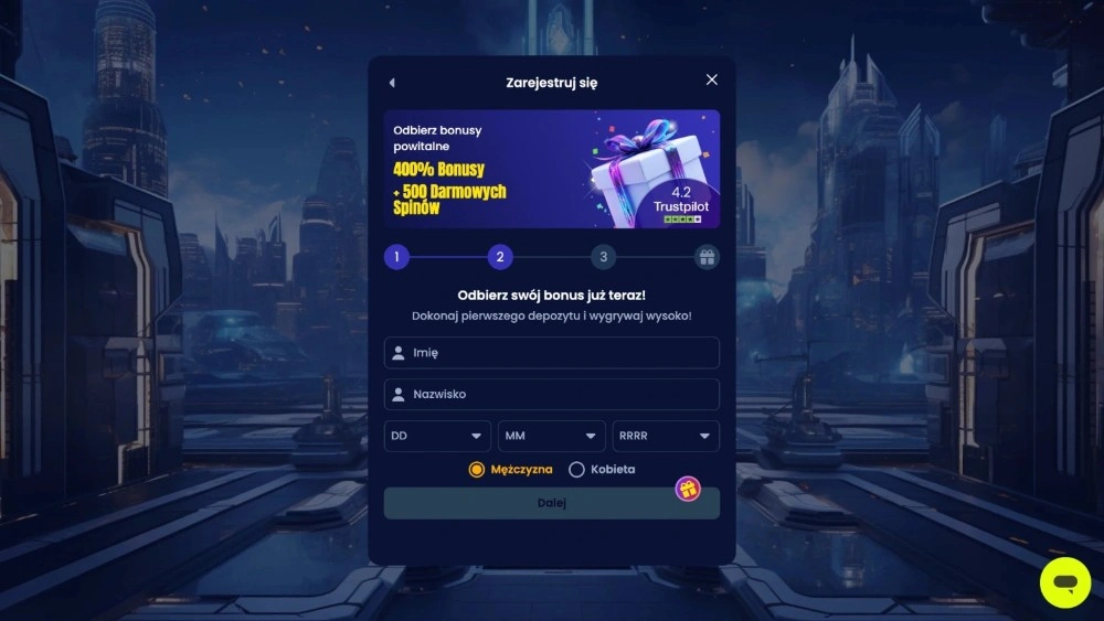 trino casino rejestracja krok 2